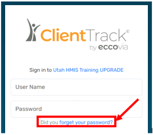 Login screen with 'forget your password' link identified in a red box.